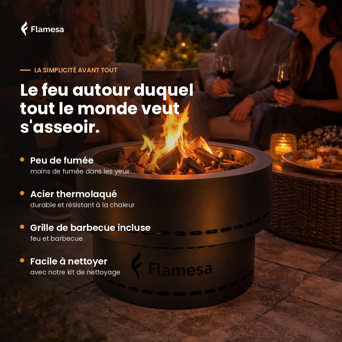 Flamesa Flame: brasero allumé lors d’une soirée en terrasse