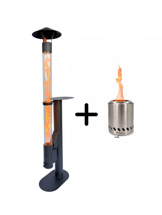 Flamesa® Lumina – Poêle à pellets design pour extérieur avec table