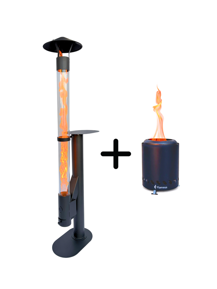 Flamesa® Lumina – Poêle à pellets design pour extérieur avec table
